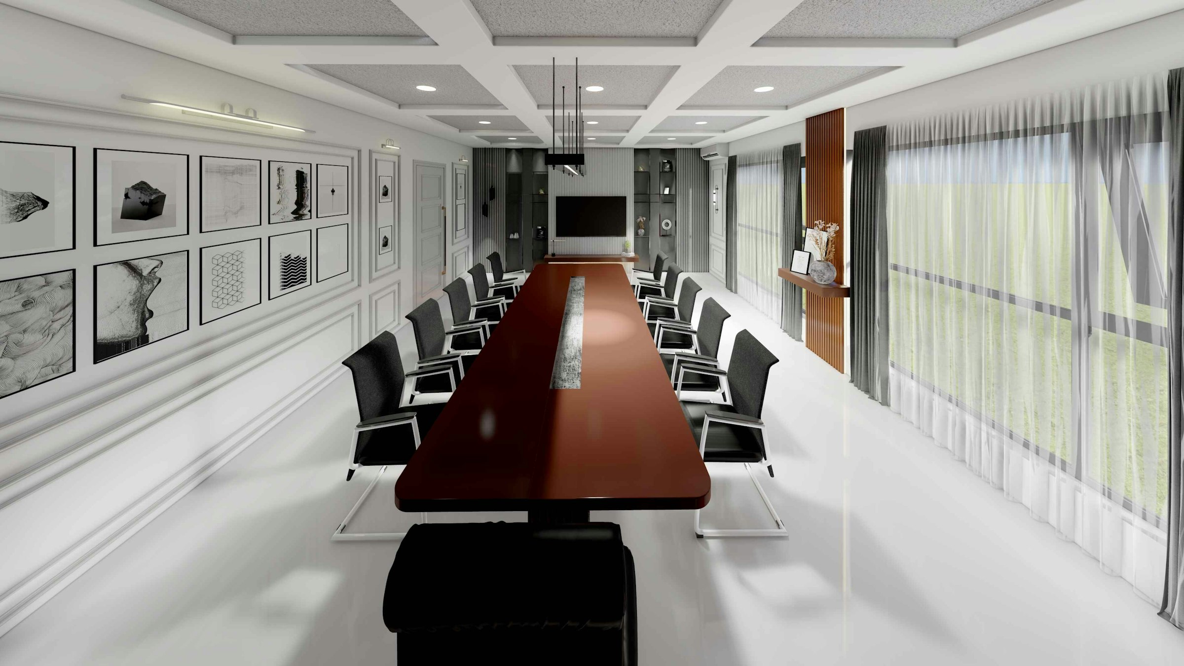 Minimalist wealth management boardroom representing private banking advisory on HNI real estate allocation