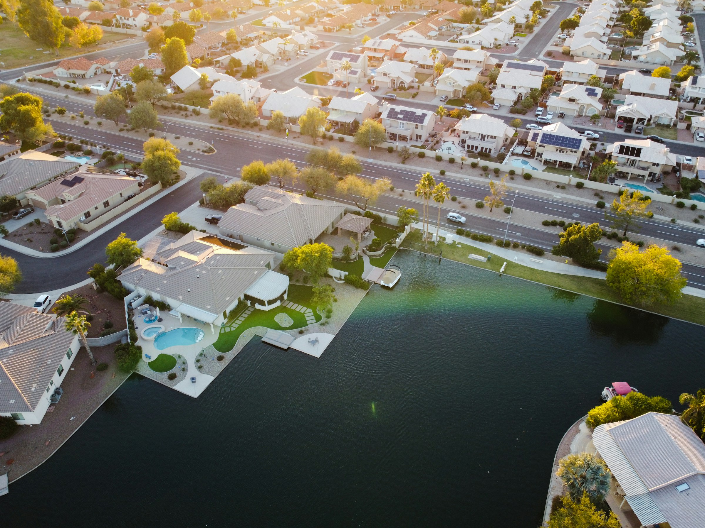 Aerial view of coastal second home real estate for investment evaluation